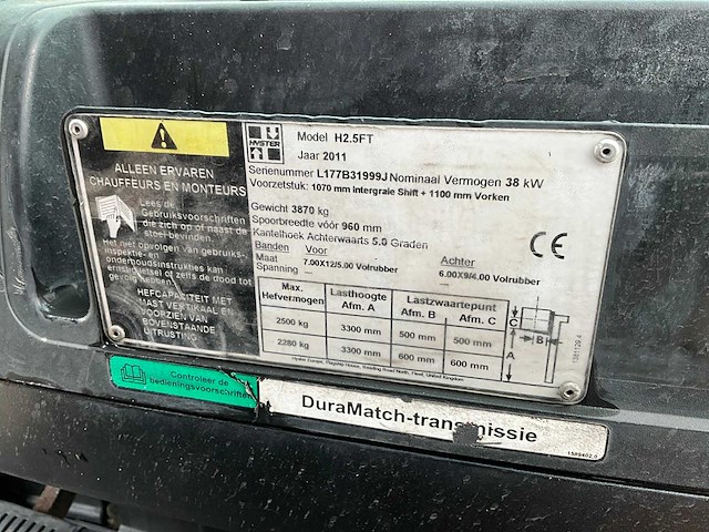 2011 hyster h2.5ft lpg vorkheftruck - afbeelding 17 van  24