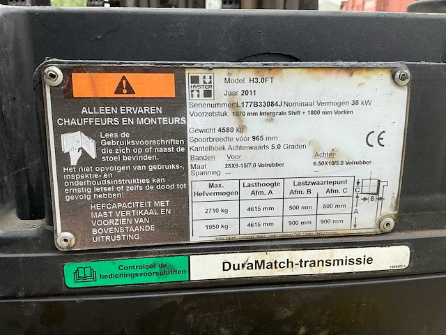 2011 hyster h3.0ft vorkheftruck - afbeelding 11 van  19