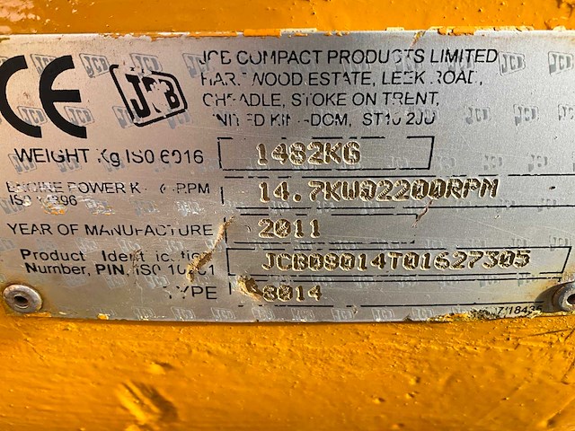 2011 jcb 8014 cts minigraafmachine - afbeelding 7 van  15