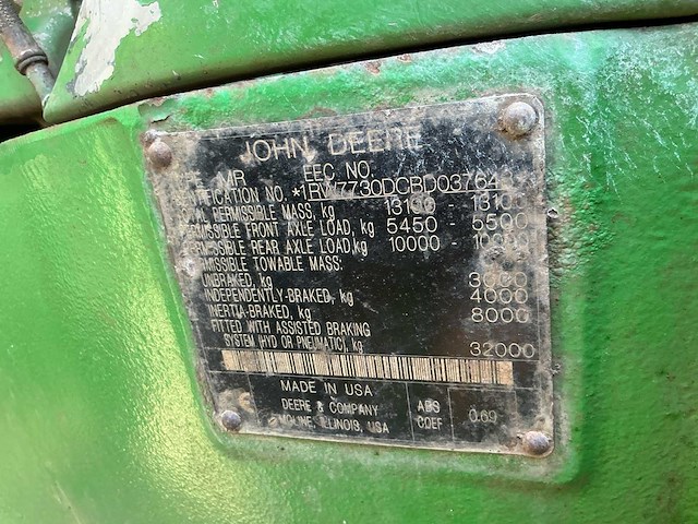 2011 john deere 7730 vierwielaangedreven landbouwtractor - afbeelding 21 van  28