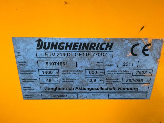 2011 jungheinrich etv 214 reach truck - afbeelding 17 van  18