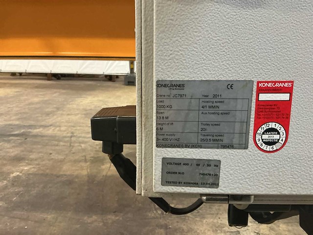 2011 konecranes 1.000 kg x 13,80 m bovenloopkraan - afbeelding 4 van  15