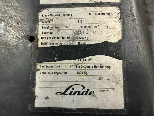 2011 linde e18 vorkheftruck - afbeelding 9 van  14