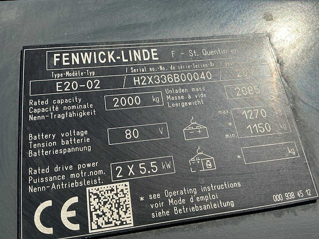 2011 linde e20-02 vorkheftruck - afbeelding 4 van  12