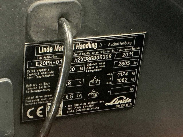 2011 linde e20 vorkheftruck - afbeelding 7 van  15
