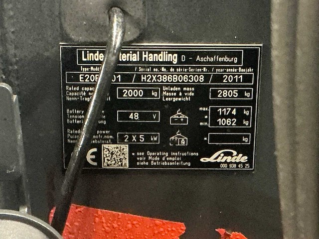 2011 linde e20 vorkheftruck - afbeelding 8 van  15