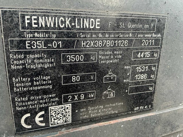 2011 linde e35l-01 vorkheftruck - afbeelding 18 van  25