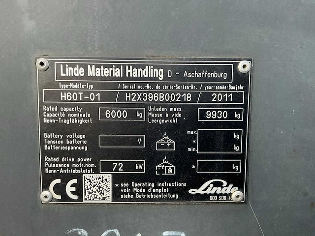 2011 linde h60t-01 vorkheftruck - afbeelding 31 van  37