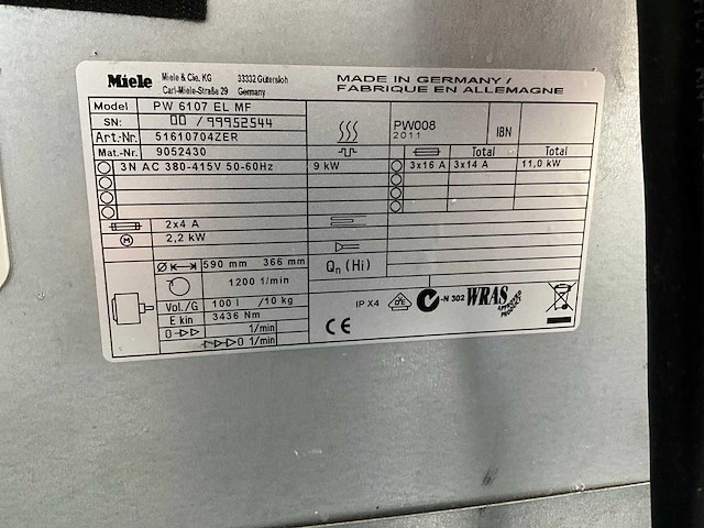 2011 miele professional pw6107 el mf industriële wasmachine - afbeelding 3 van  3