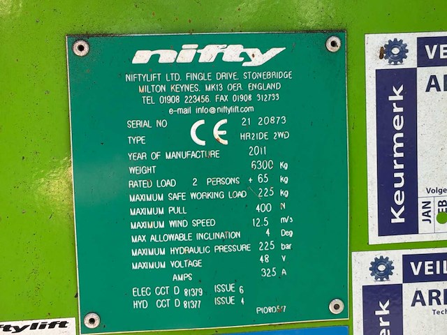 2011 nifty hr21de 2wd hoogwerker - afbeelding 44 van  49