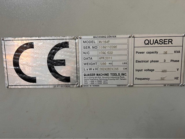2011 quaser mv 184p cnc universeel machinecentrum - afbeelding 10 van  19