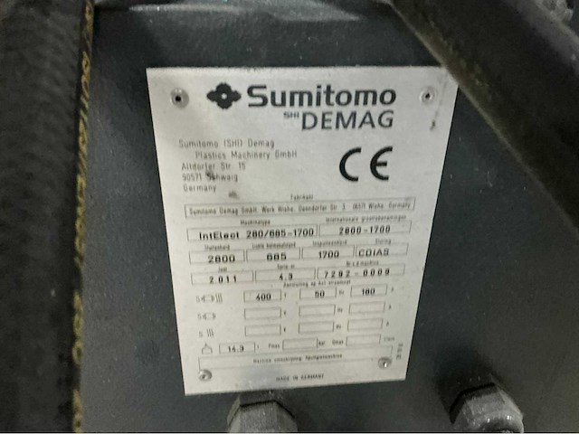 2011 sumitomo demag intelect 280/685-1700 spuitgietmachine met demag dr831-robot - afbeelding 7 van  34