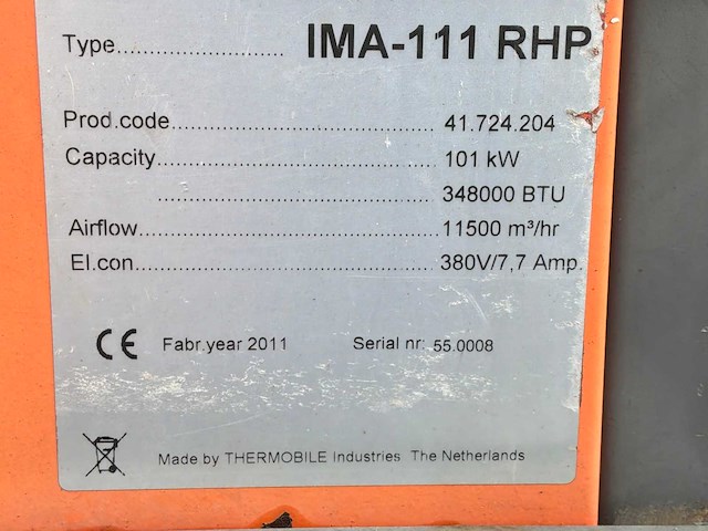 2011 thermobile ima-111 rhp industriële heater / event heater / hetelucht turbine - afbeelding 3 van  11