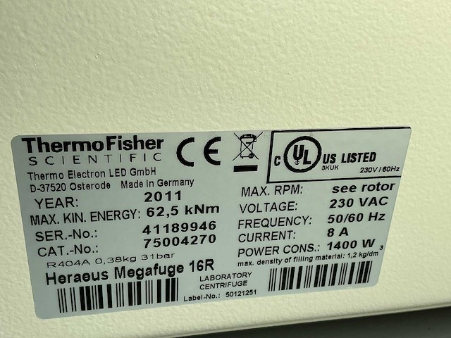 2011 thermowetenschappelijke heraeus megafuge 16r centrifuge - afbeelding 8 van  9