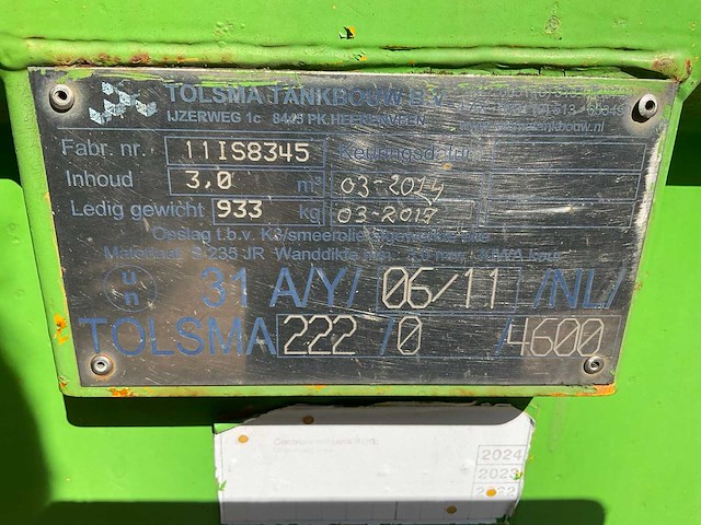 2011 tolsma 3000 liter brandstofopslagtank - afbeelding 3 van  7