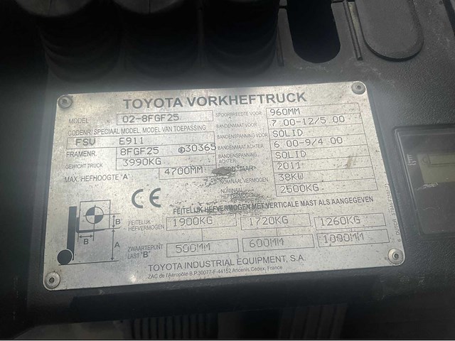 2011 toyota 02-8fgf25 vorkheftruck - afbeelding 4 van  4