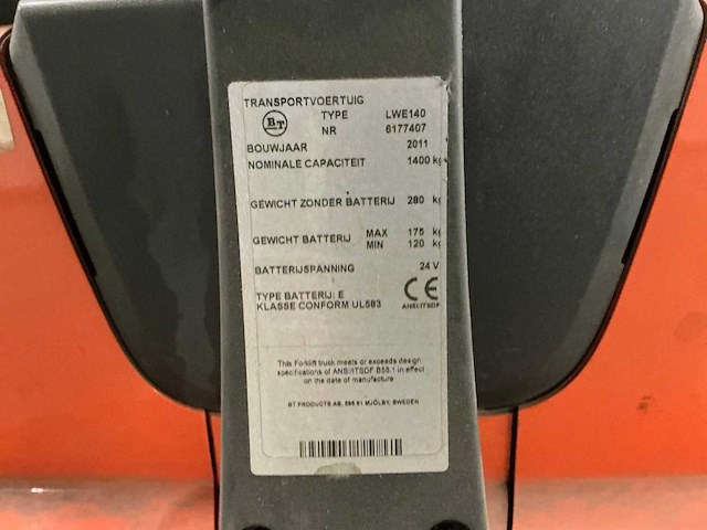 2011 toyota bt lwe140 elektrische palletwagen - afbeelding 4 van  13