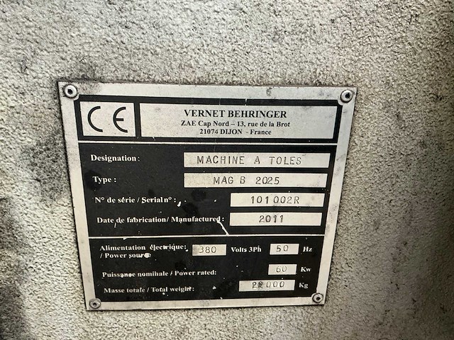 2011 vernet behringer mag b 2025 plasmasnijmachine + donaldson afzuiginstallatie - afbeelding 4 van  8