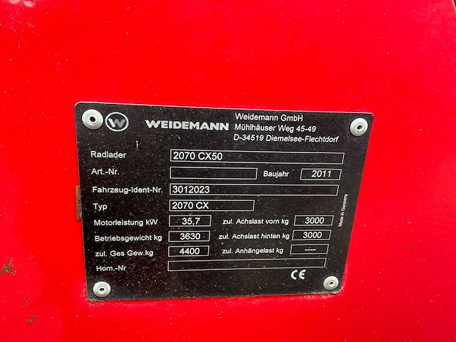 2011 weidemann 2070 cx 50 wiellader - afbeelding 11 van  19