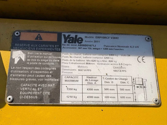 2011 yale erp15rcf vorkheftruck - afbeelding 9 van  10