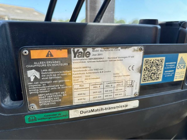 2011 yale glp45s vorkheftruck - afbeelding 22 van  29