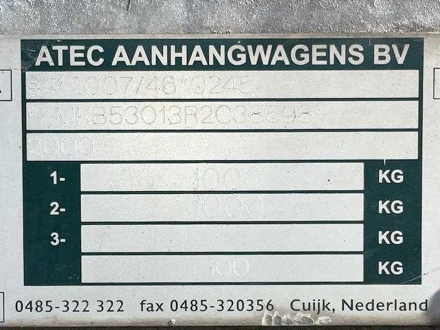 2012 atec eb2 2-1 dubbelas huifaanhangwagen - afbeelding 9 van  17