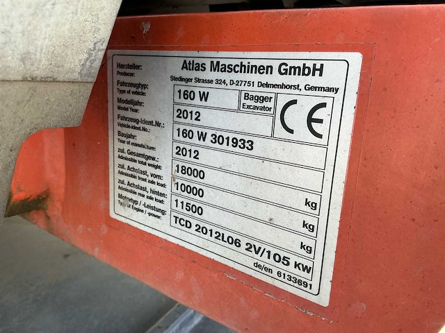 2012 atlas 160w banden graafmachine met driedelige giek - afbeelding 48 van  58