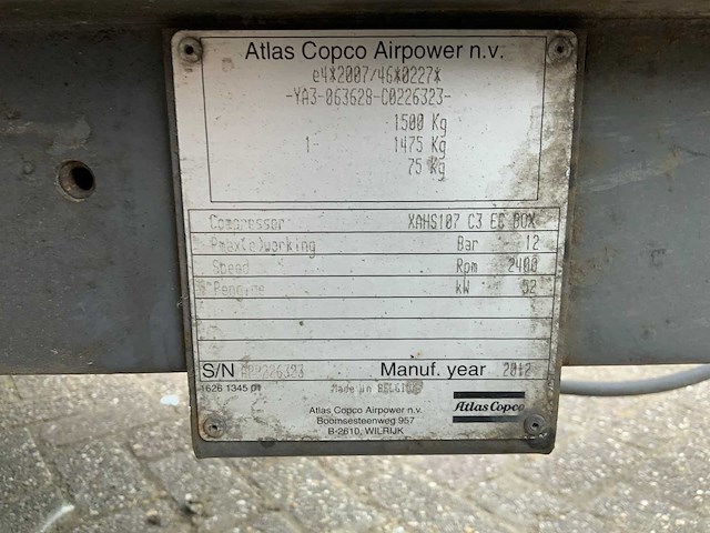 2012 atlas copco xahs 107 compressor aanhangwagen - afbeelding 16 van  18