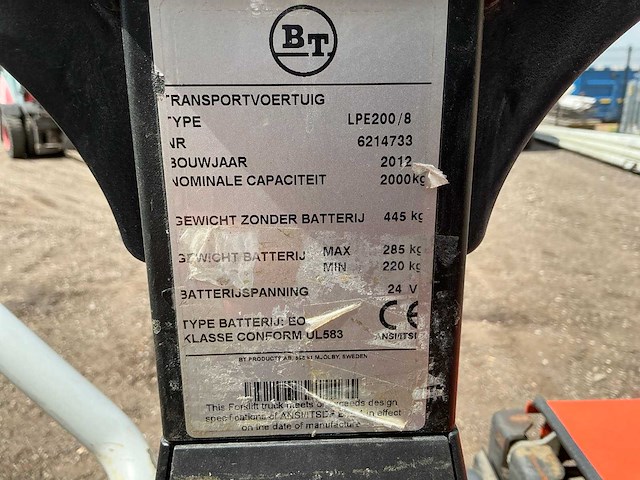 2012 bt lpe200/8 elektrische palletwagen - afbeelding 11 van  19