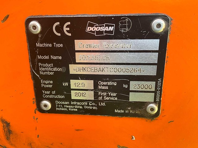2012 doosan dx 235 lcr rupsgraafmachine - afbeelding 12 van  12