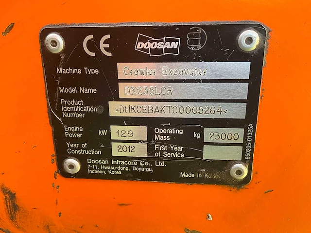 2012 doosan dx 235 lcr rupsgraafmachine - afbeelding 31 van  32