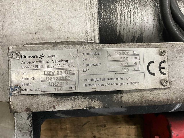 2012 durwen uzv25cf vorkenbord - afbeelding 2 van  3