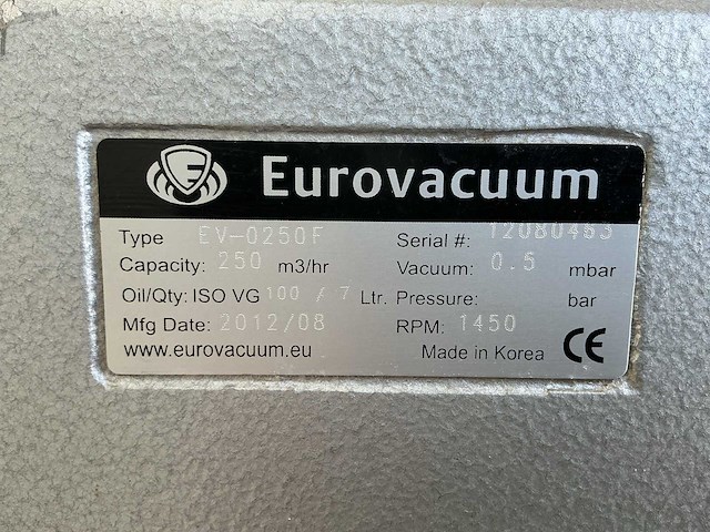 2012 eurovacuum ev-0250f industriële vacuümpompinstallatie - afbeelding 8 van  18