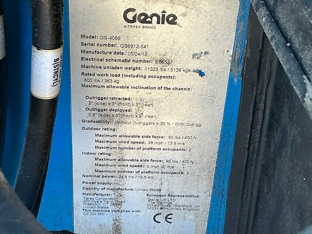 2012 genie gs 4069 rt hoogwerker - afbeelding 24 van  30