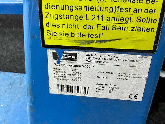 2012 güde 2000 p palletwagen - afbeelding 9 van  10