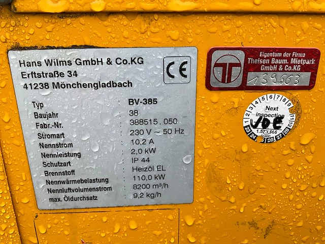 2012 hans wilms bv-385 industriële heater / event heater / hetelucht turbine - afbeelding 5 van  15