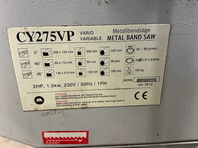 2012 hbm c275vp bandzaagmachine - afbeelding 3 van  6