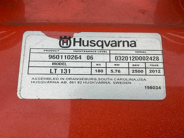 2012 husqvarna lt 131 zitmaaier - afbeelding 5 van  13