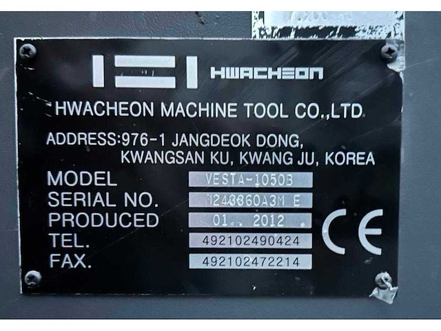 2012 hwacheon vesta 1050b 4-assige verticale machinecentra - afbeelding 3 van  11