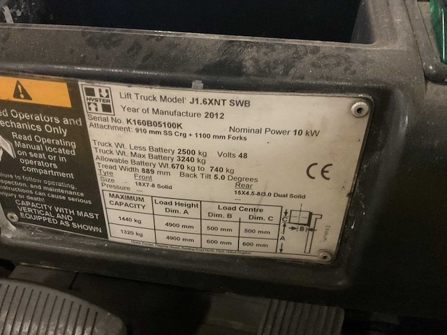 2012 hyster j1.6xnt swb vorkheftruck - afbeelding 2 van  12