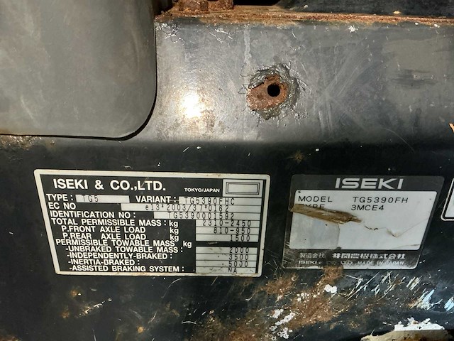 2012 iseki tg5390 2wd landbouwtractor - afbeelding 23 van  27