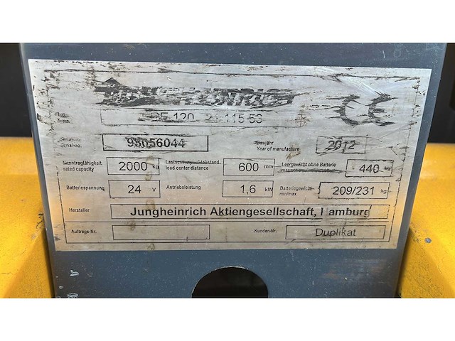 2012 jungheinrich ere 120 elektrische palletwagen - afbeelding 7 van  7