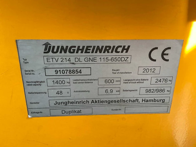2012 jungheinrich etv 214 reachtruck - afbeelding 19 van  26