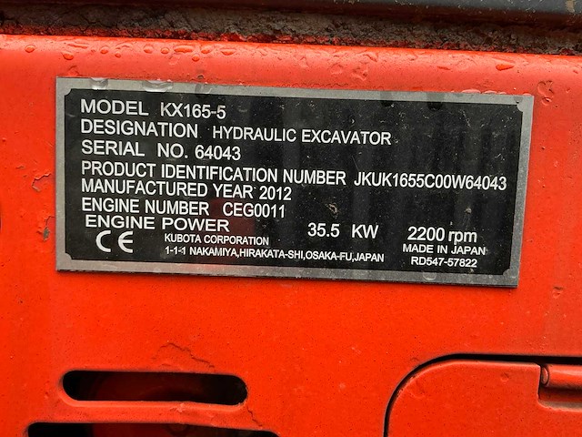 2012 kubota kx 165-5 midigraafmachine - afbeelding 30 van  33