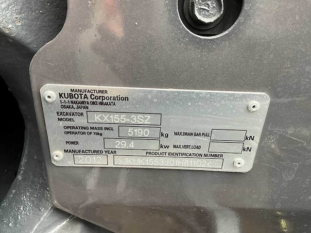 2012 kubota kx155-3 midigraafmachine - afbeelding 22 van  29