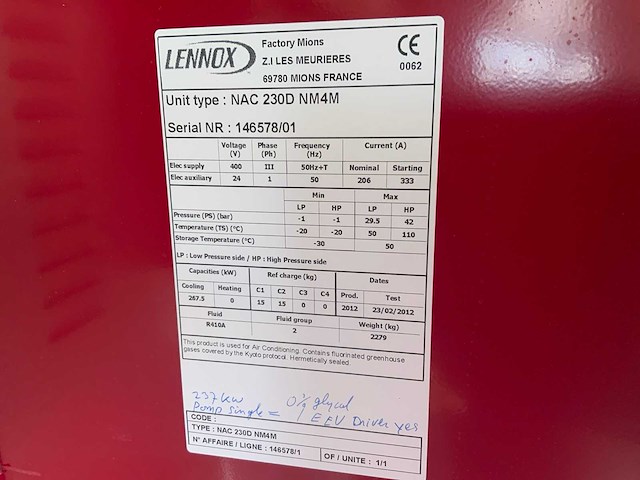 2012 lennox nac 230d nm4m chiller - afbeelding 7 van  8