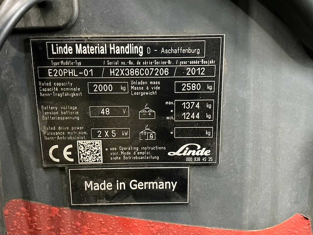 2012 linde e20phl -01 vorkheftruck - afbeelding 10 van  14