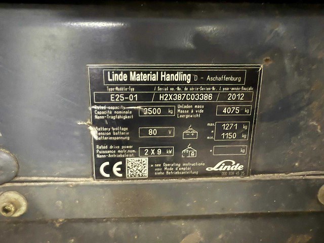 2012 linde e25-01 vorkheftruck - afbeelding 9 van  17