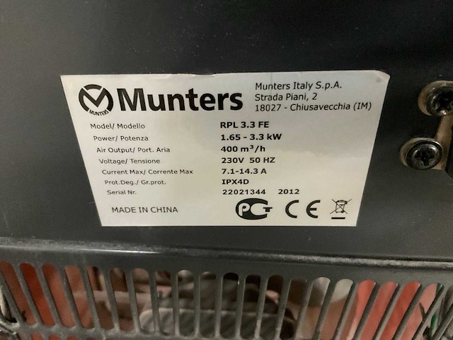 2012 munters rpl 3.3 fe heater - afbeelding 3 van  4