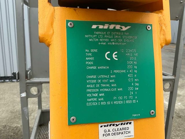 2012 niftylift hr12 ne elektrische knikarmhoogwerker 12,2 m - afbeelding 10 van  18